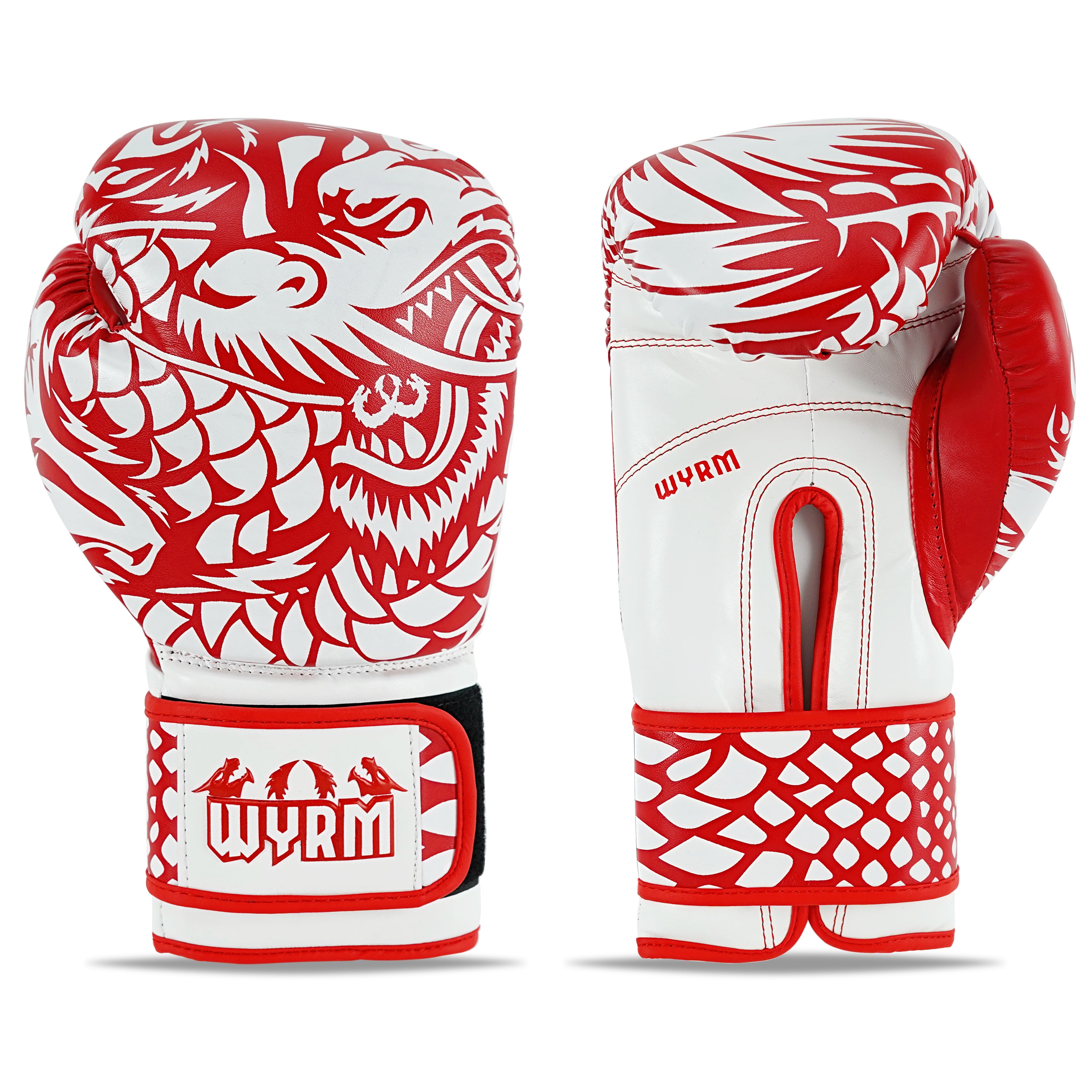 dragon handschuhe Dragon White/Red Leather Boxing Gloves – Wyrm Sports