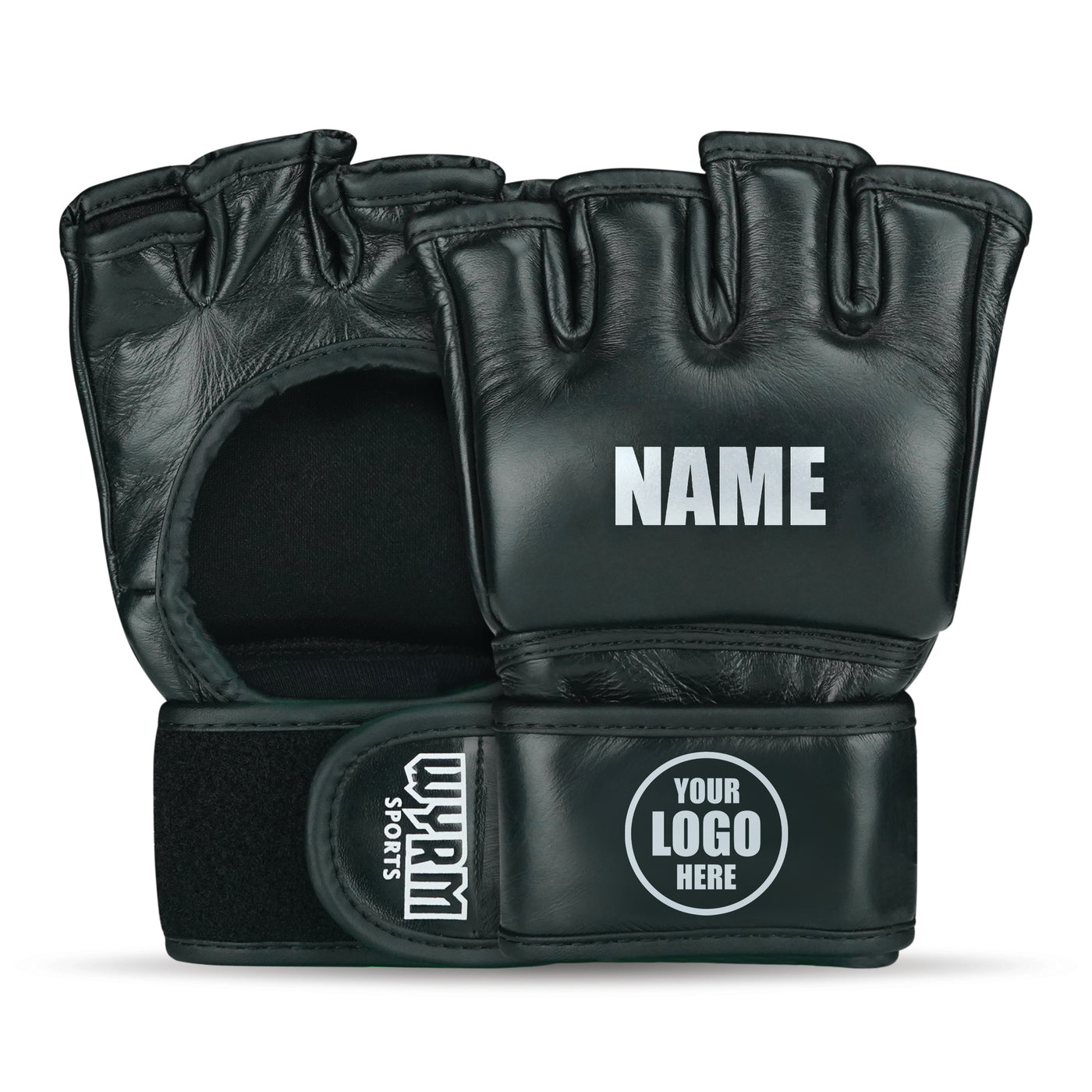 CUSTOM PRO BLACK MMA FIGHT GENUINE LEATHER GLOVES