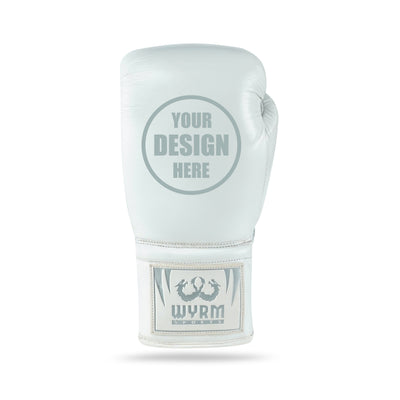 WYRM White/Silver Customized Pro Boxing Genuine Leather Gloves