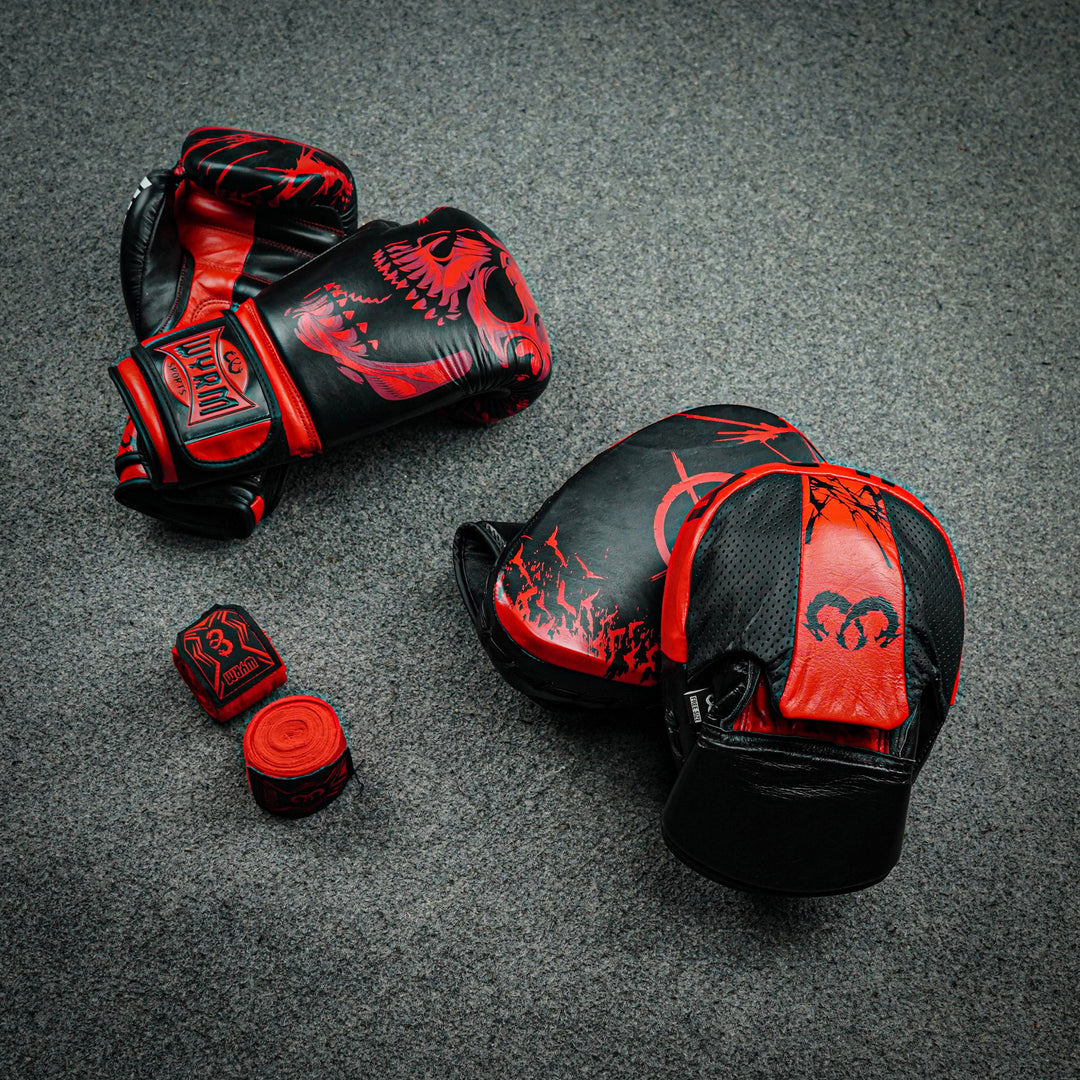 Skull Red/Black Genuine Leather Boxing Gloves – Wyrm Sports