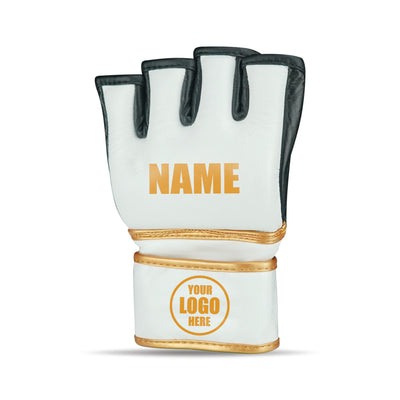 CUSTOM PRO BLACK/WHITE MMA FIGHT GENUINE LEATHER GLOVES