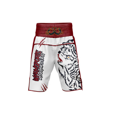 howling wolf design red and white boxing shorts