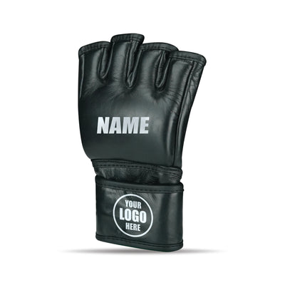 CUSTOM PRO BLACK MMA FIGHT GENUINE LEATHER GLOVES