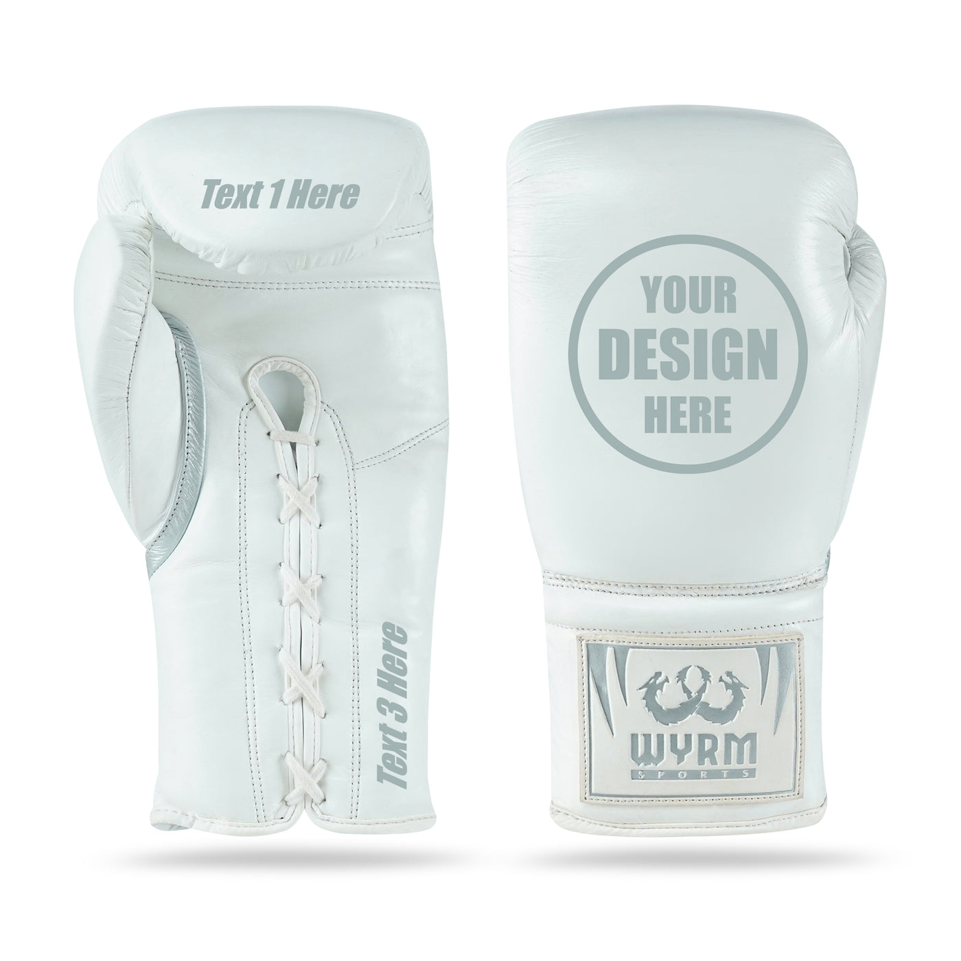 WYRM White/Silver Customized Pro Boxing Genuine Leather Gloves