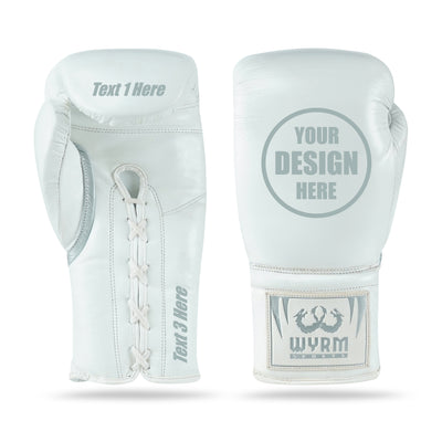WYRM White/Silver Customized Pro Boxing Genuine Leather Gloves