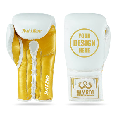 WYRM White/Gold Customized Pro Boxing Genuine Leather Gloves