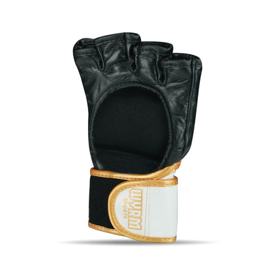 CUSTOM PRO BLACK/WHITE MMA FIGHT GENUINE LEATHER GLOVES