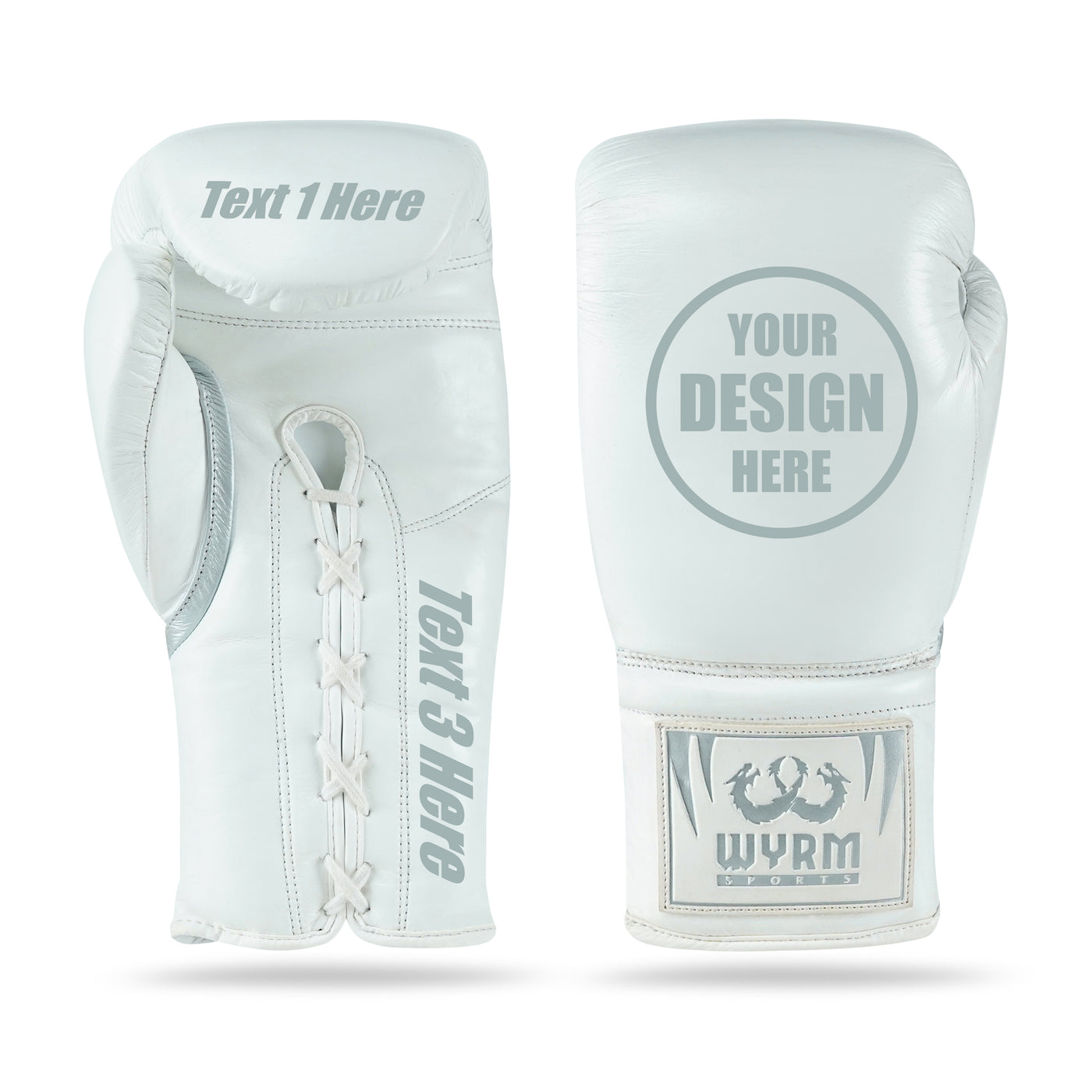 WYRM White/Silver Customized Pro Boxing Genuine Leather Gloves