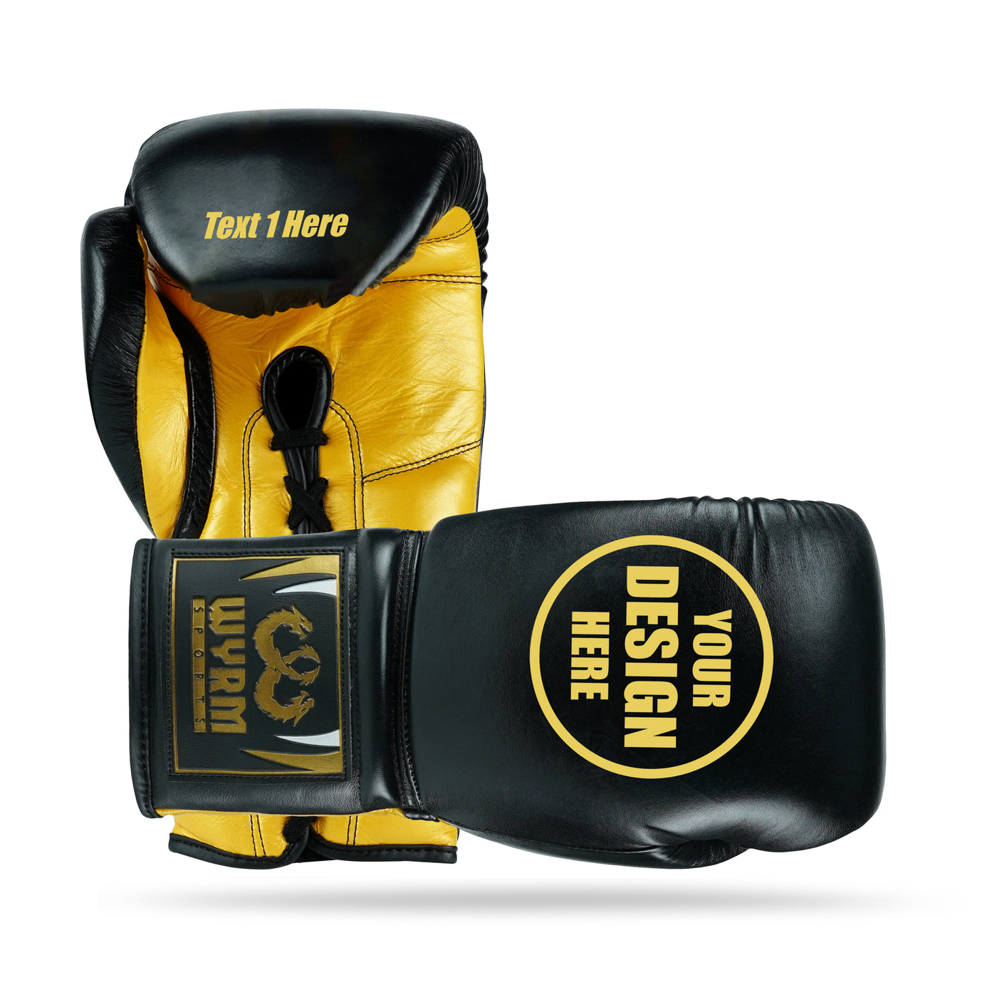 WYRM Black/Gold Customized Pro Boxing Genuine Leather Gloves