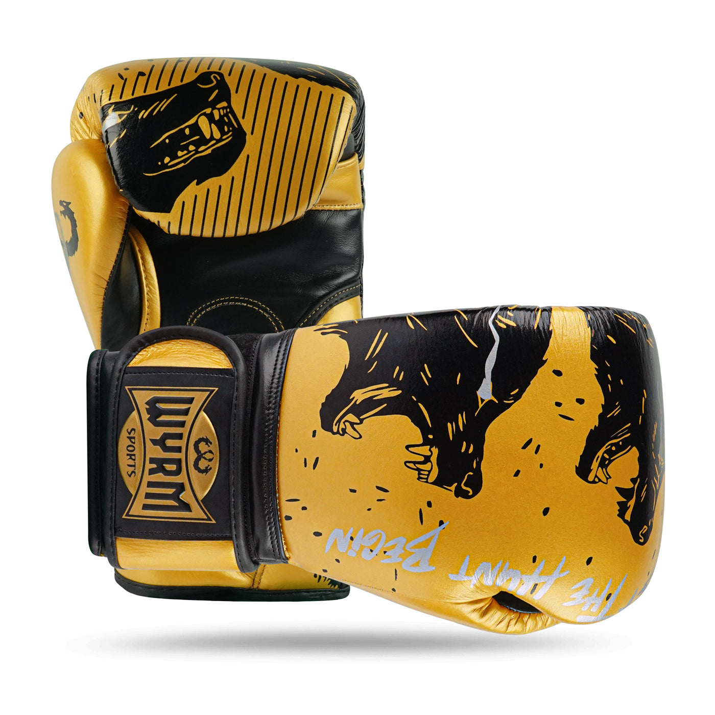 Wolf Golden/Black Genuine Leather Boxing Gloves