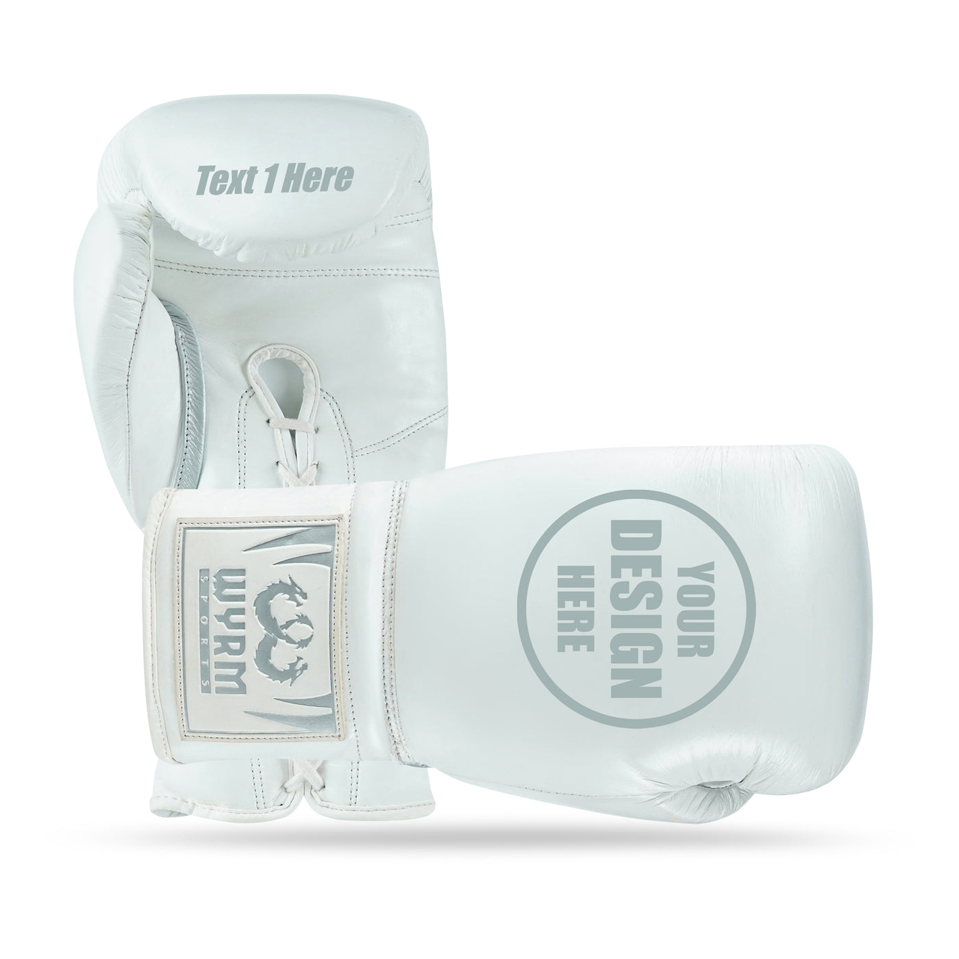 WYRM White/Silver Customized Pro Boxing Genuine Leather Gloves