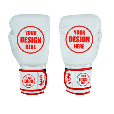 Custom White Genuine Leather Boxing Training Gloves C37