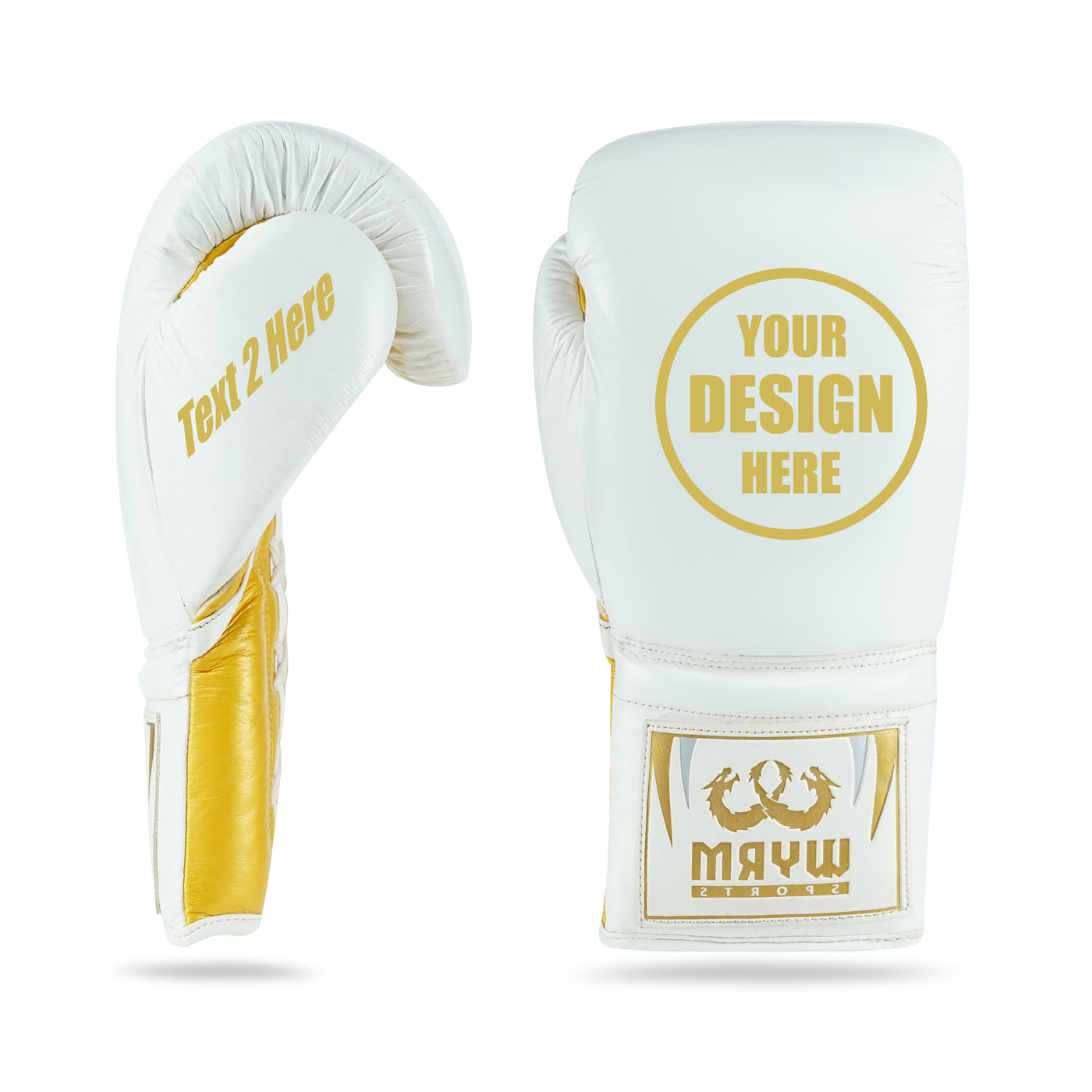 WYRM White/Gold Customized Pro Boxing Genuine Leather Gloves