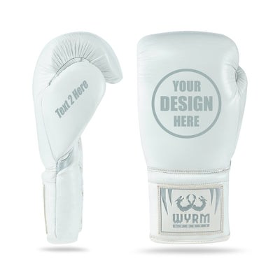 WYRM White/Silver Customized Pro Boxing Genuine Leather Gloves
