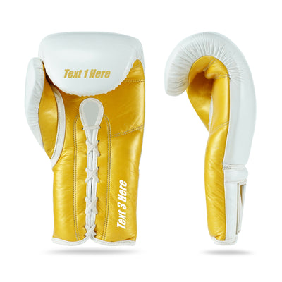 WYRM White/Gold Customized Pro Boxing Genuine Leather Gloves