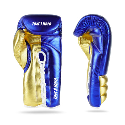WYRM Deluxe Blue/Gold Customized Pro Boxing Genuine Leather Gloves