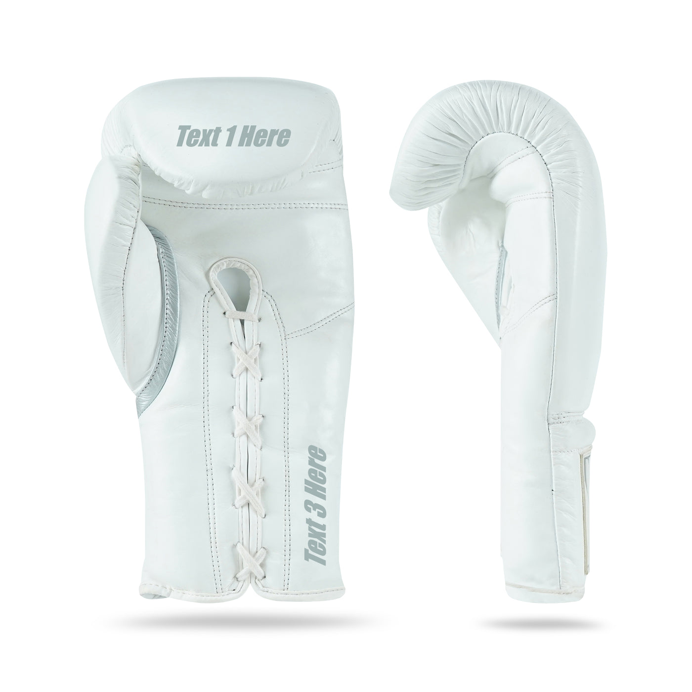 WYRM White/Silver Customized Pro Boxing Genuine Leather Gloves