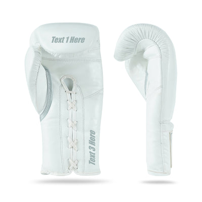 WYRM White/Silver Customized Pro Boxing Genuine Leather Gloves