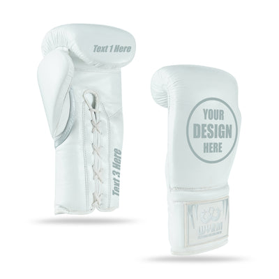 WYRM White/Silver Customized Pro Boxing Genuine Leather Gloves