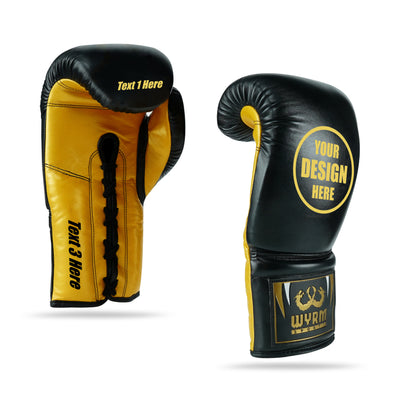 WYRM Black/Gold Customized Pro Boxing Genuine Leather Gloves