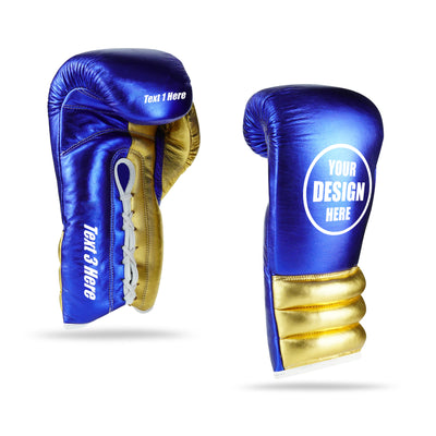 WYRM Deluxe Blue/Gold Customized Pro Boxing Genuine Leather Gloves