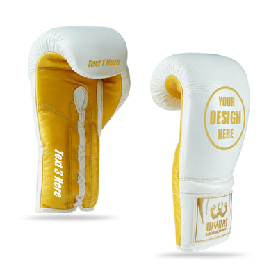 WYRM White/Gold Customized Pro Boxing Genuine Leather Gloves