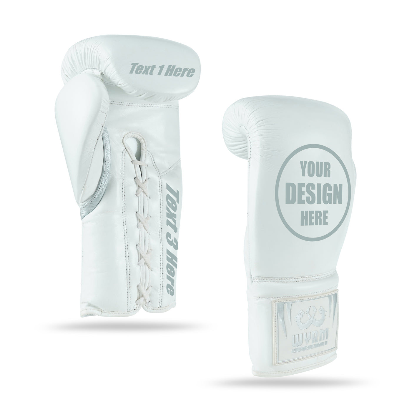WYRM White/Silver Customized Pro Boxing Genuine Leather Gloves