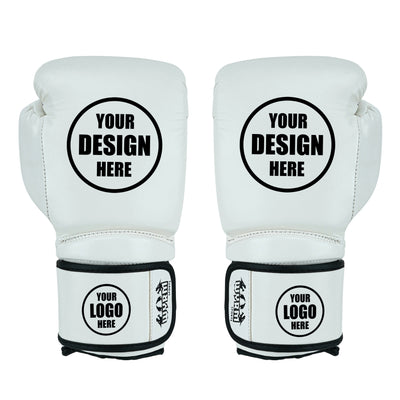 Custom White PU Leather Boxing Training Gloves C14