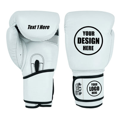Custom White Genuine Leather Boxing Training Gloves C25