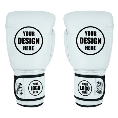 Custom White Genuine Leather Boxing Training Gloves C35