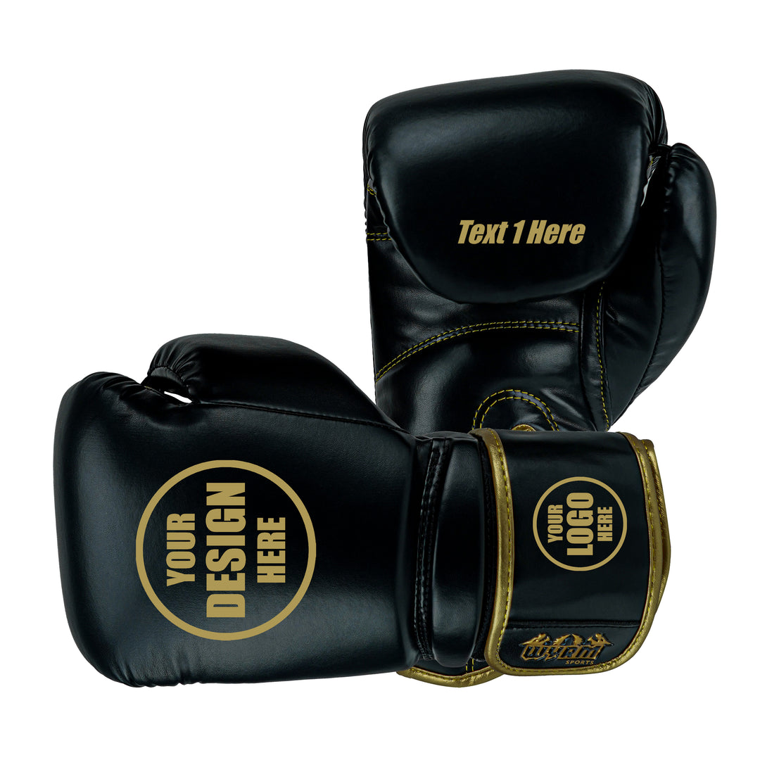 customize boxing gear Custom Black PU Leather Boxing Training Gloves C12