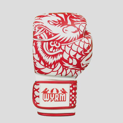 Dragon White/Red Leather Boxing Gloves