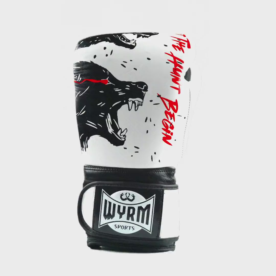 Wolf White/Black Genuine Leather Boxing Gloves