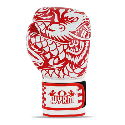 Dragon White/Red Leather Boxing Gloves