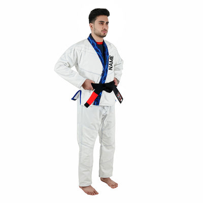 Premium Customized Logo White with Thunder Blue Brazilian Jiu Jitsu Gi