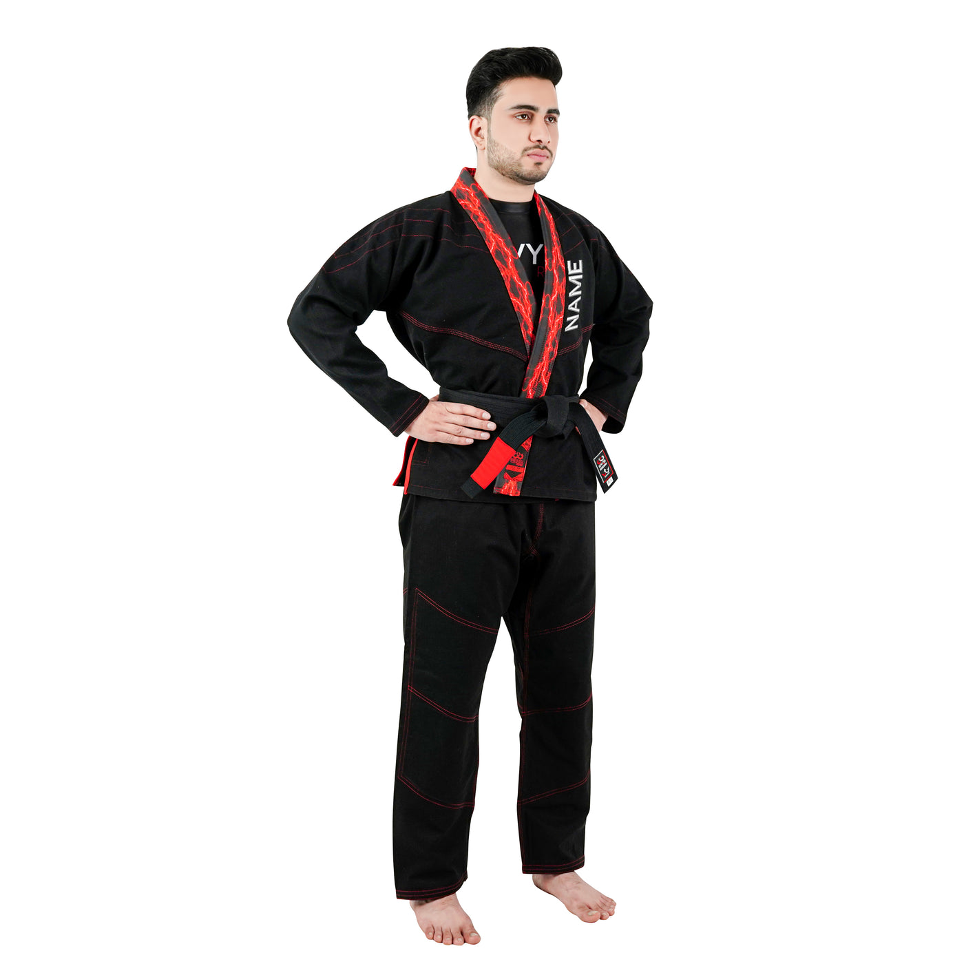 Premium Customized Logo Black with Thunder Red Brazilian Jiu Jitsu Gi