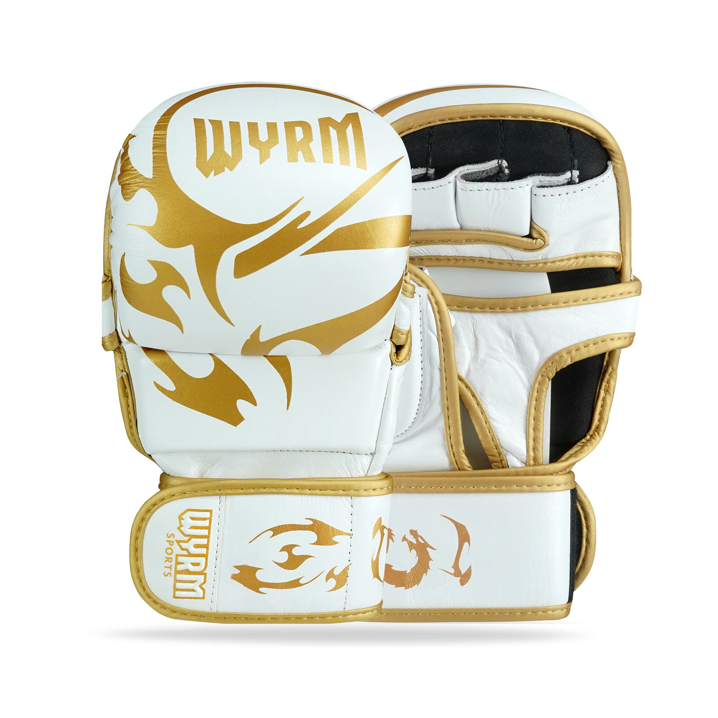 Canelo White/Gold Genuine Leather MMA Training Gloves