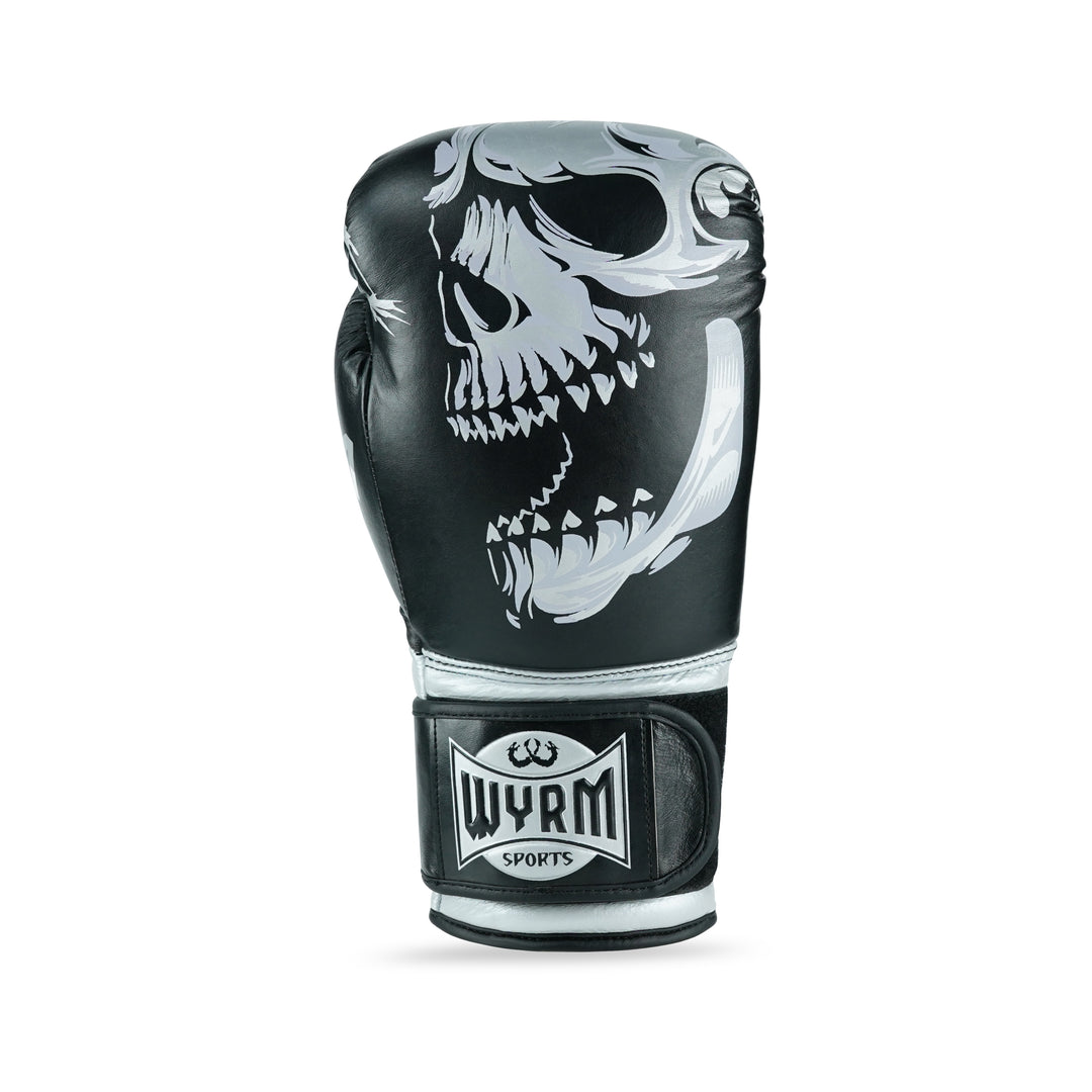 Skull Silver/Black Genuine Leather Boxing Gloves – Wyrm Sports