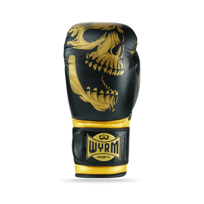 Skull  Gold/Black Genuine Leather Boxing Gloves
