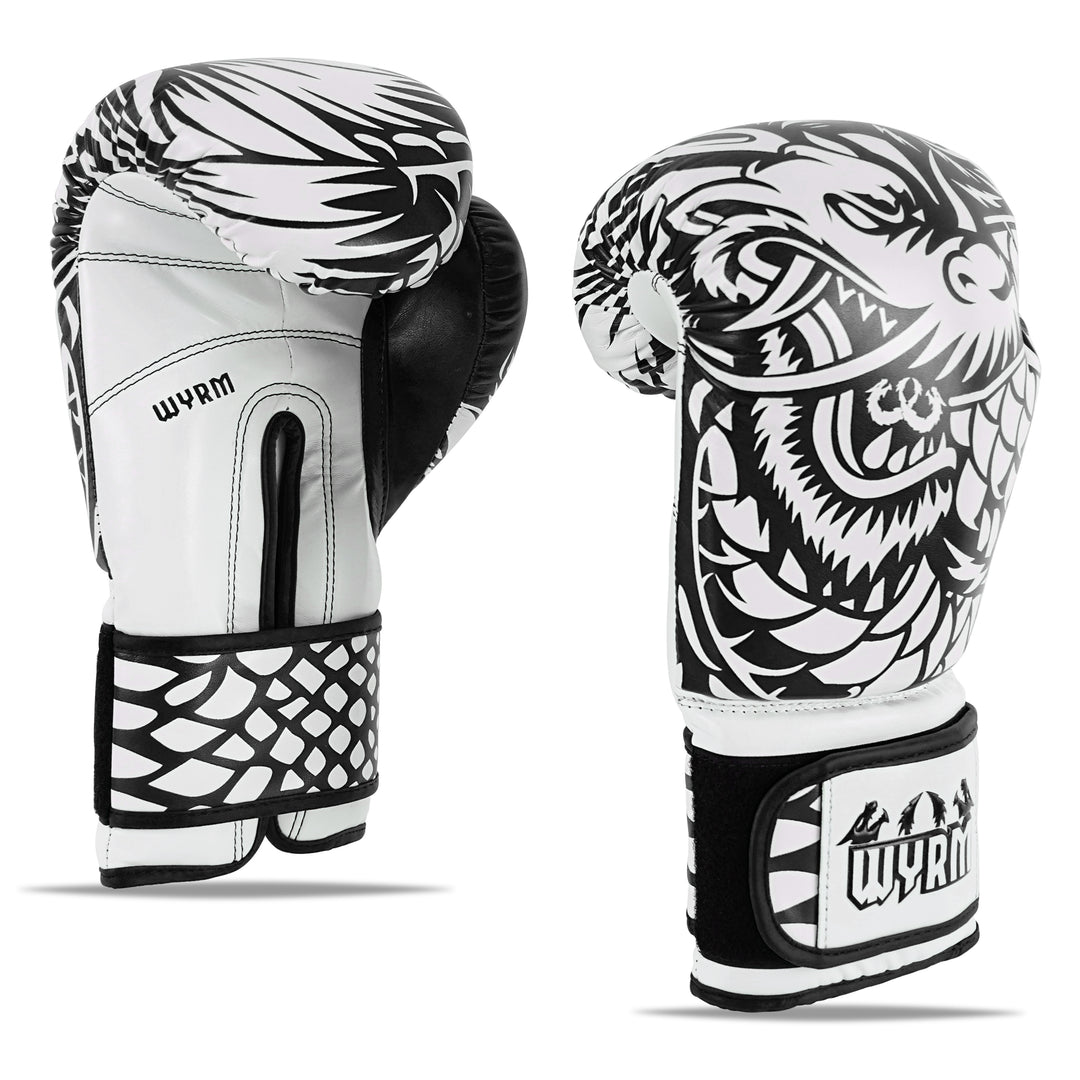 Dragon White/Black Leather Boxing Gloves – Wyrm Sports