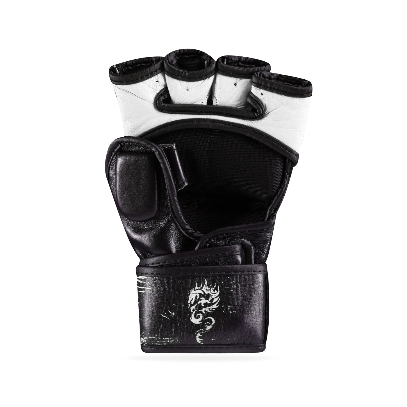 Pounder Black/White Geuine Leather MMA Fight Gloves