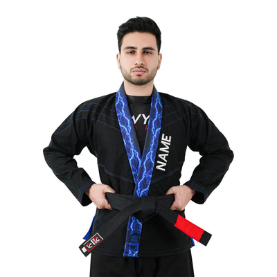 Premium Customized Logo Black with Thunder Blue Brazilian Jiu Jitsu Gi