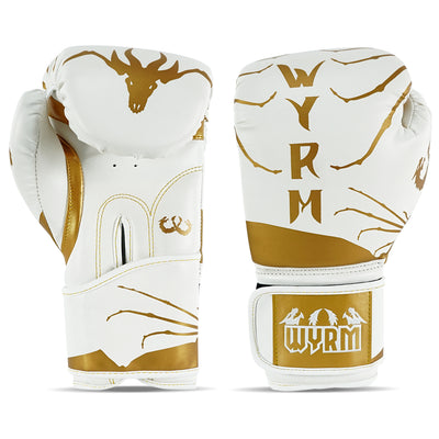 Spider White/Gold Leather Boxing Gloves