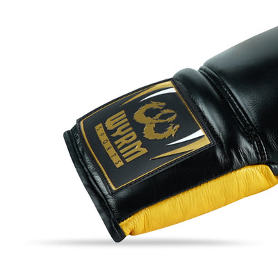 WYRM Black/Gold Pro Boxing Genuine Leather Gloves