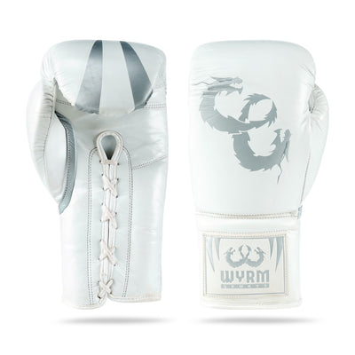 WYRM White/Silver Pro Boxing Genuine Leather Gloves