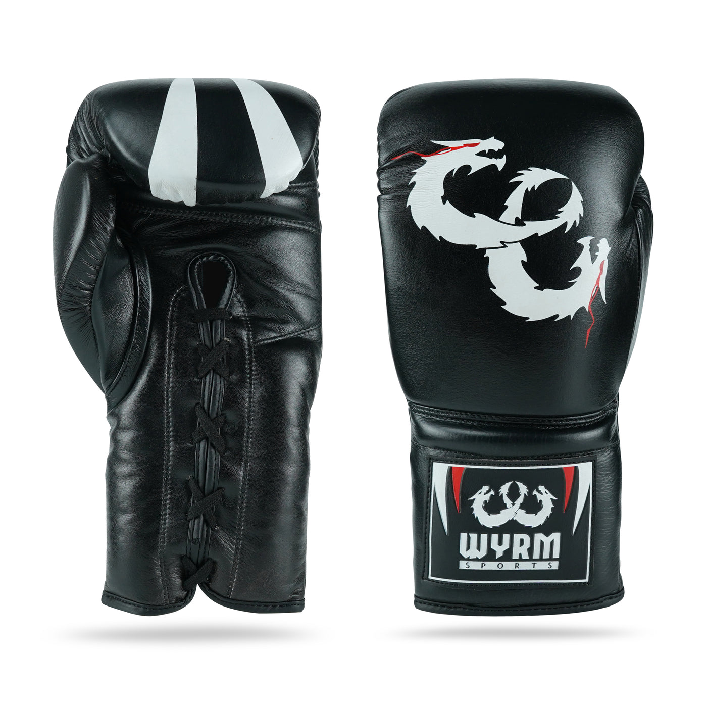 WYRM Black/White Pro Boxing Genuine Leather Gloves