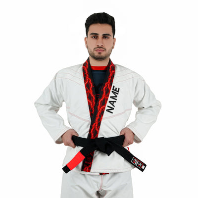 Premium Customized Logo White with Thunder Red Brazilian Jiu Jitsu Gi