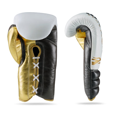 WYRM Deluxe White/Brown/Black Pro Boxing Genuine Leather Gloves