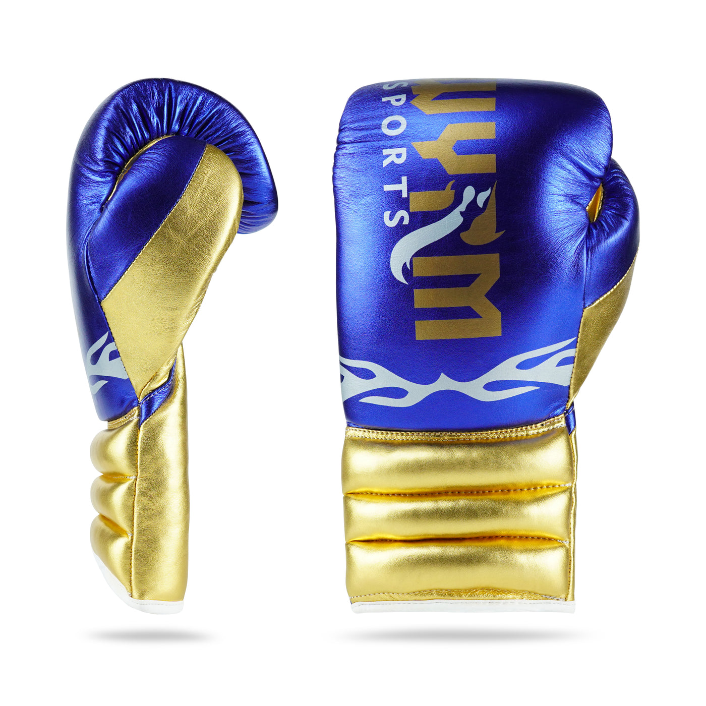 WYRM Deluxe Blue/Gold Pro Boxing Genuine Leather Gloves