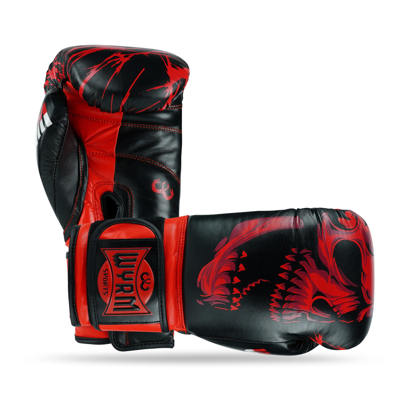 Skull  Red/Black Genuine Leather Boxing Gloves